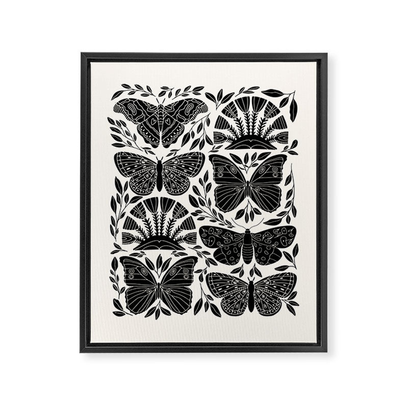 Black & White Retro, Folk Butterfly Framed Canvas Print Gallery Image 8