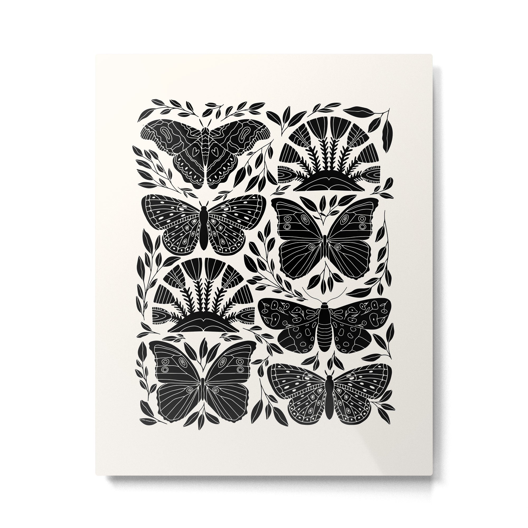 Black & White Retro, Folk Butterfly Metal Print Gallery Image 6