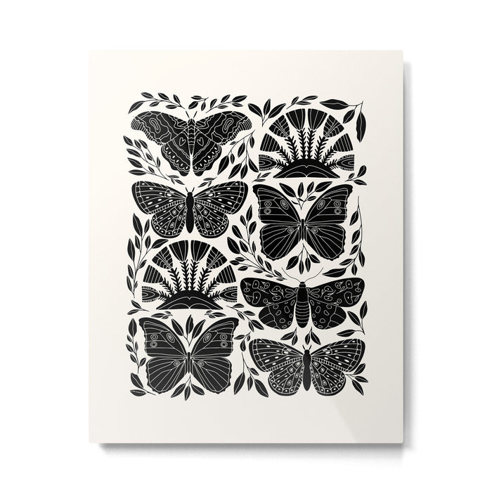 Black & White Retro, Folk Butterfly Metal Print Gallery Image 1