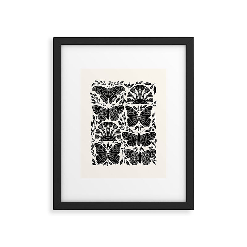 Black & White Retro, Folk Butterfly Framed Art Print Gallery Image 4