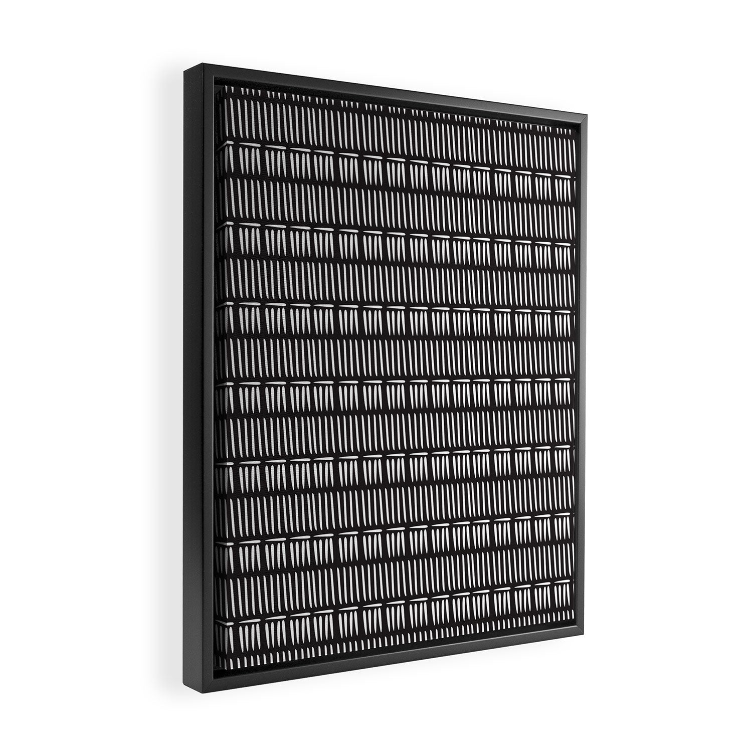 Black & White Stripe Pattern - black background Framed Canvas Print Gallery Image 2