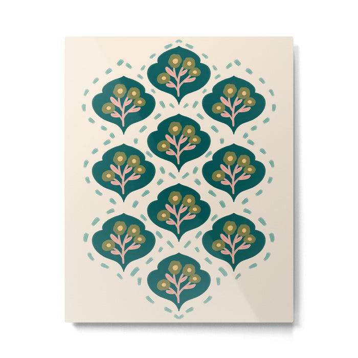Block-Print Floral Metal Print Gallery Image 1