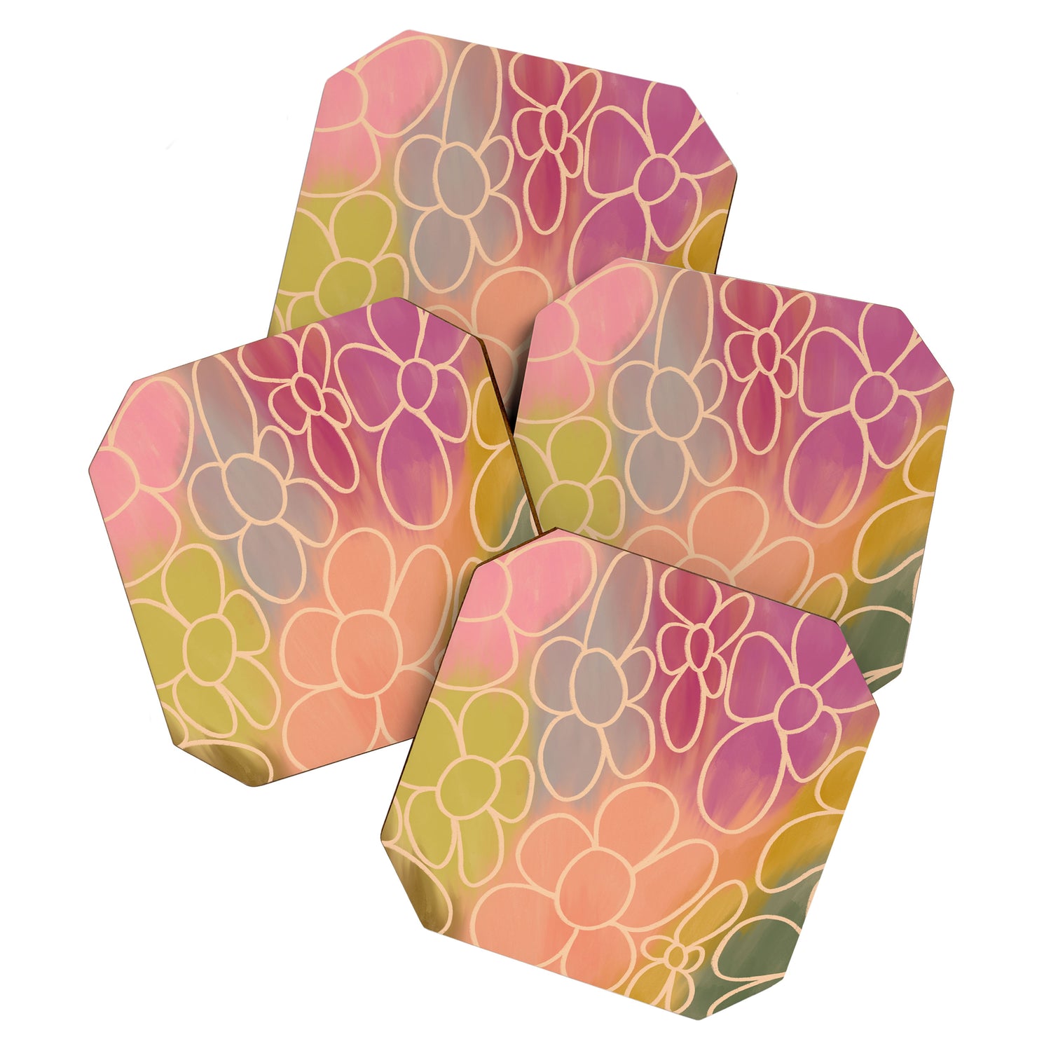Bloom Rainbow - abstract daisy  Coaster Gallery Image 1