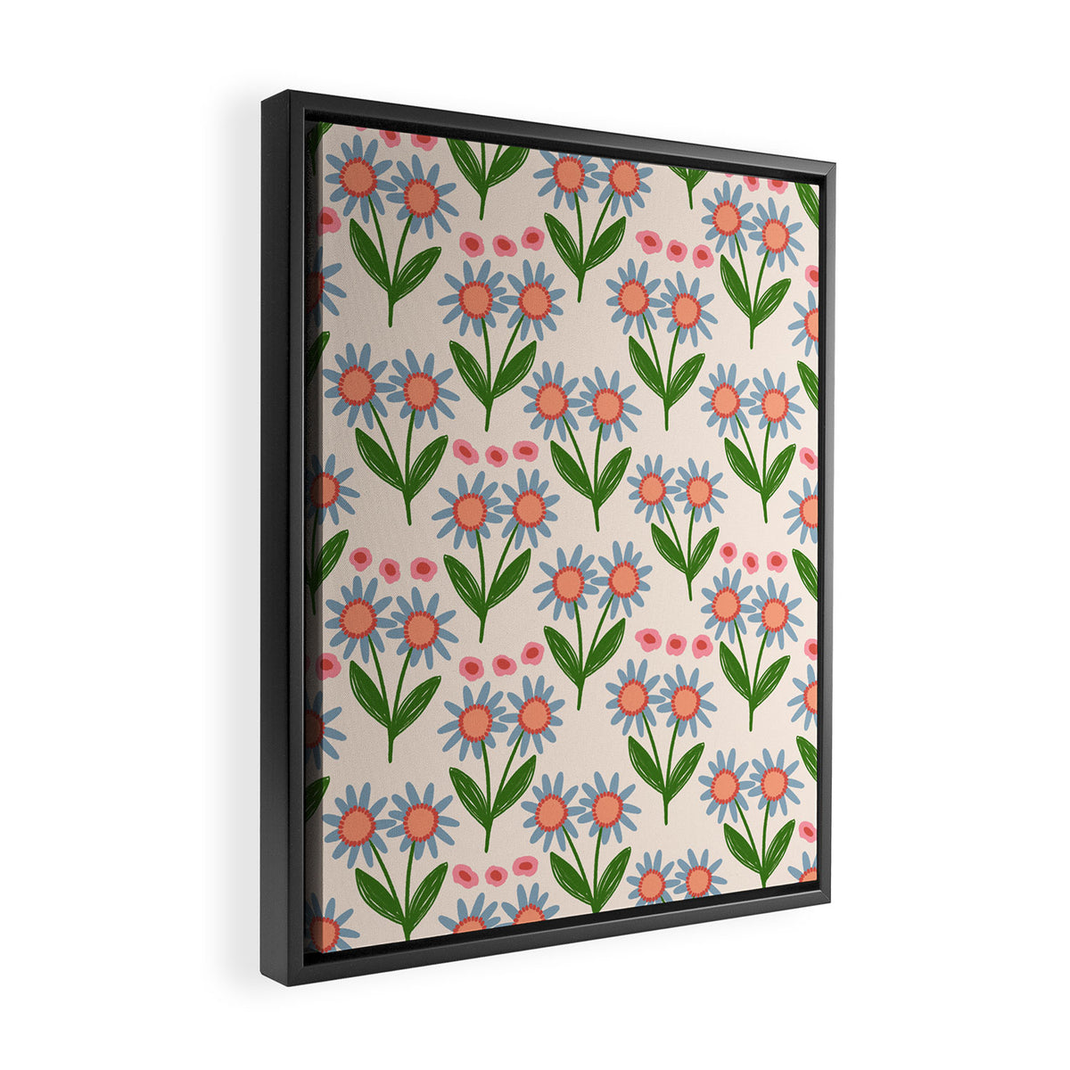Blue and Green Daisy Floral Garden  Framed Canvas Print Gallery Image 2