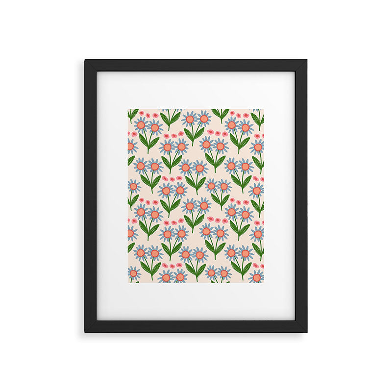 Blue and Green Daisy Floral Garden  Framed Art Print Gallery Image 6