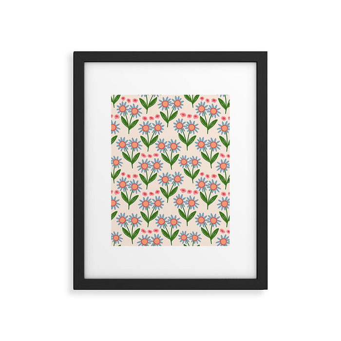 Blue and Green Daisy Floral Garden  Framed Art Print Gallery Image 1