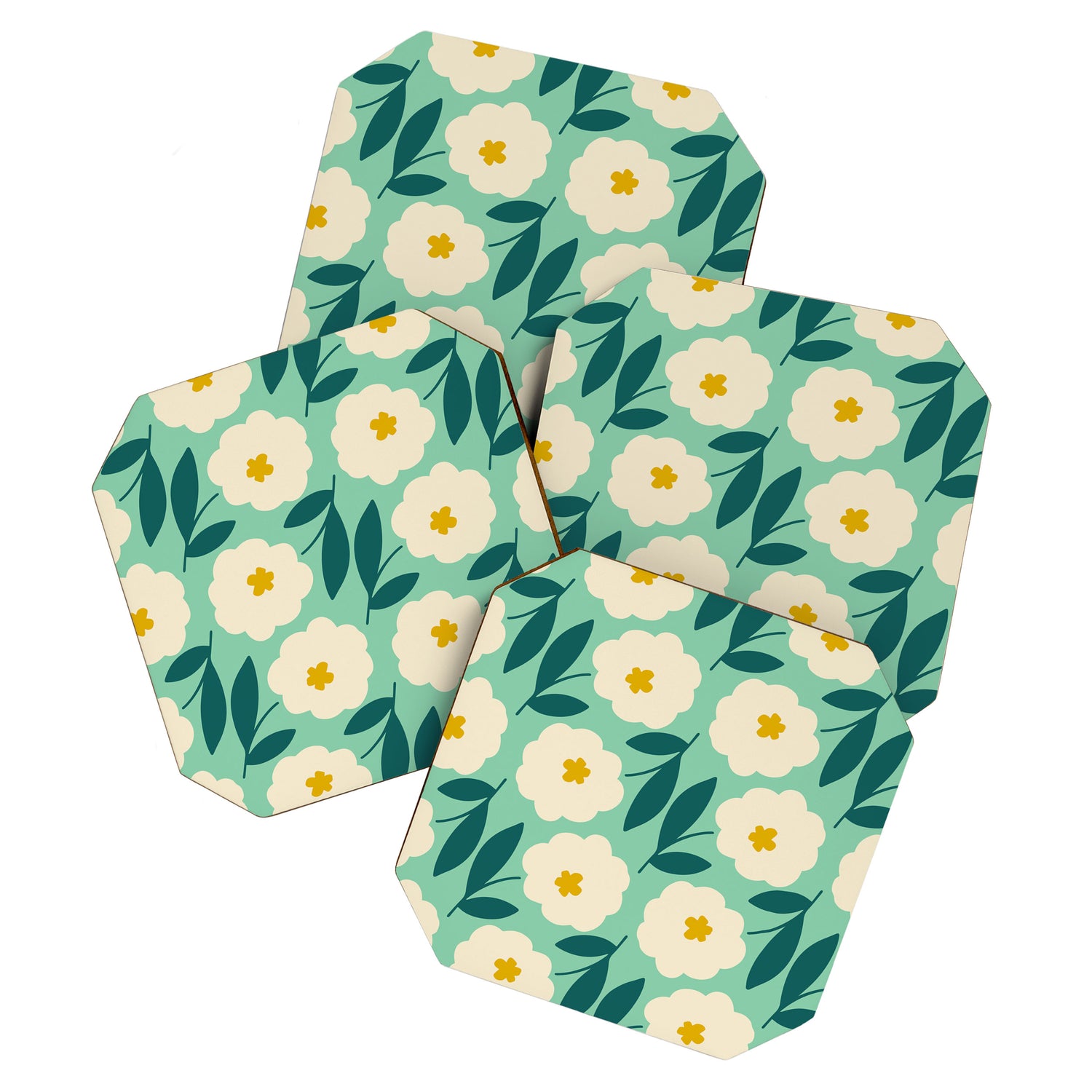 Bold Flower - Green, yellow and white Coaster Gallery Image 1