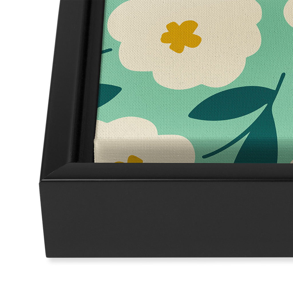 Bold Flower - Green, yellow and white Framed Canvas Print Gallery Image 3