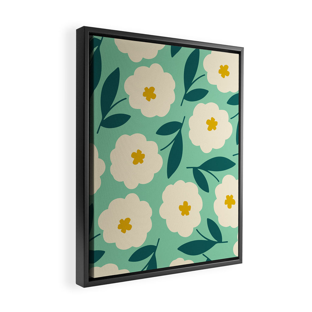 Bold Flower - Green, yellow and white Framed Canvas Print Gallery Image 2