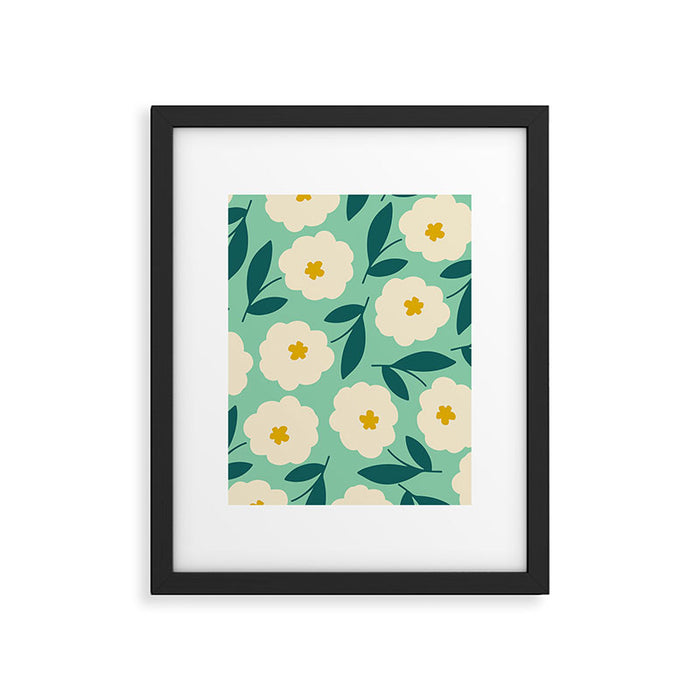 Bold Flower - Green, yellow and white Framed Art Print Gallery Image 1