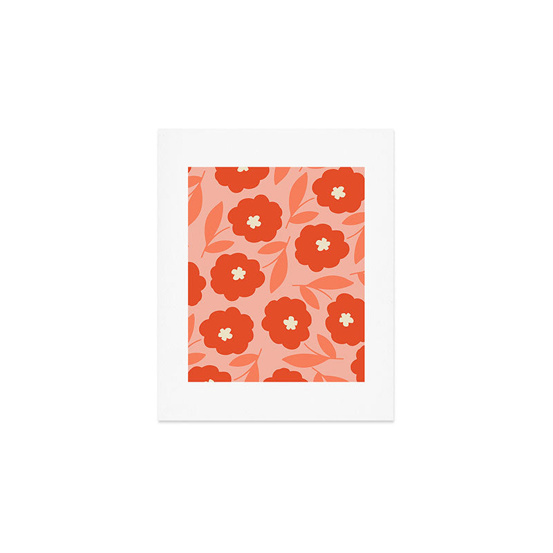 Bold Flower - Red and Peach Art Print Gallery Image 1