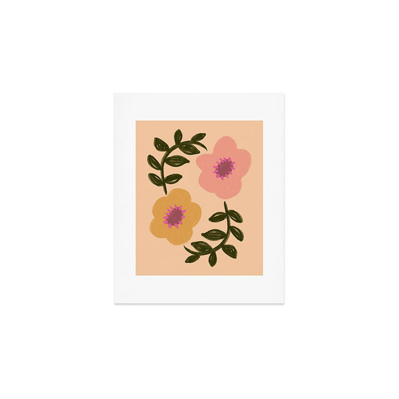 Bold textured Daisy Floral - earthy Pink and Yellow  Art Print Gallery Image 1