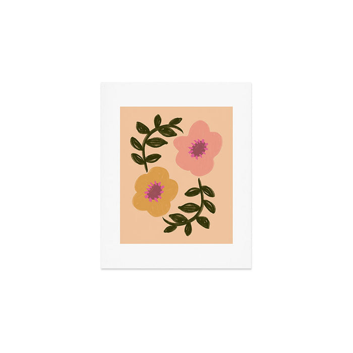 Bold textured Daisy Floral - earthy Pink and Yellow  Art Print Gallery Image 1