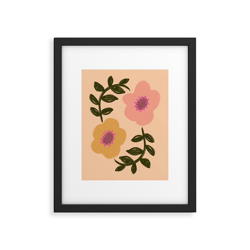 Bold textured Daisy Floral - earthy Pink and Yellow  Framed Art Print Gallery Image 6