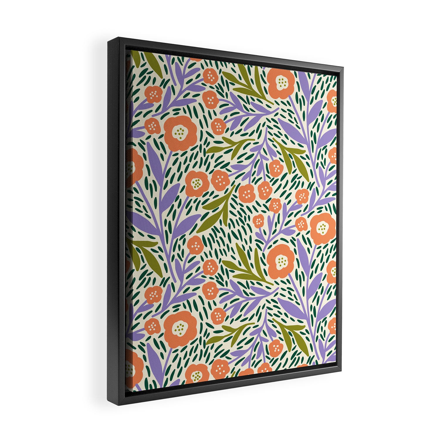 Botanical Garden - Peach, Lilac and Olive Green Framed Canvas Print Gallery Image 2