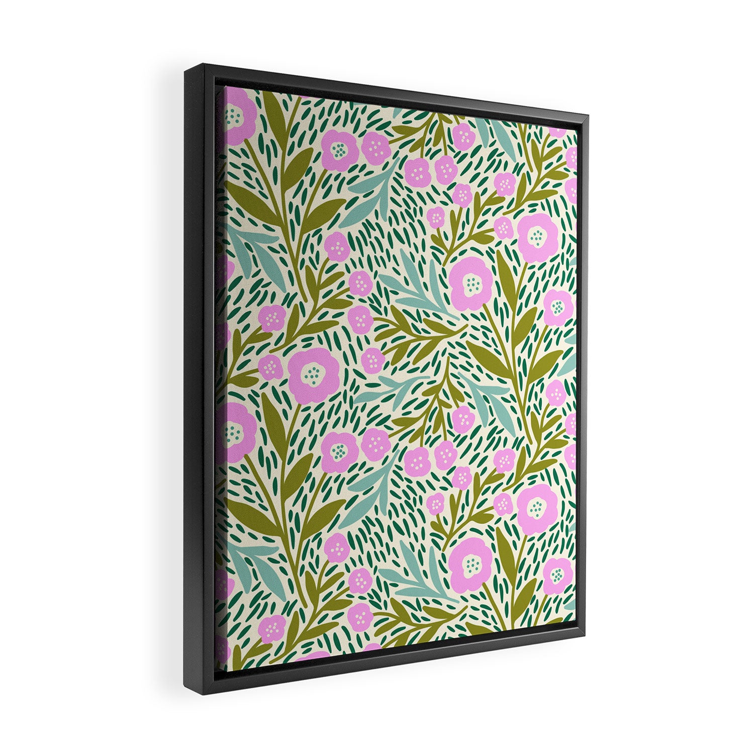 Botanical Garden - Pink and Green Framed Canvas Print Gallery Image 2