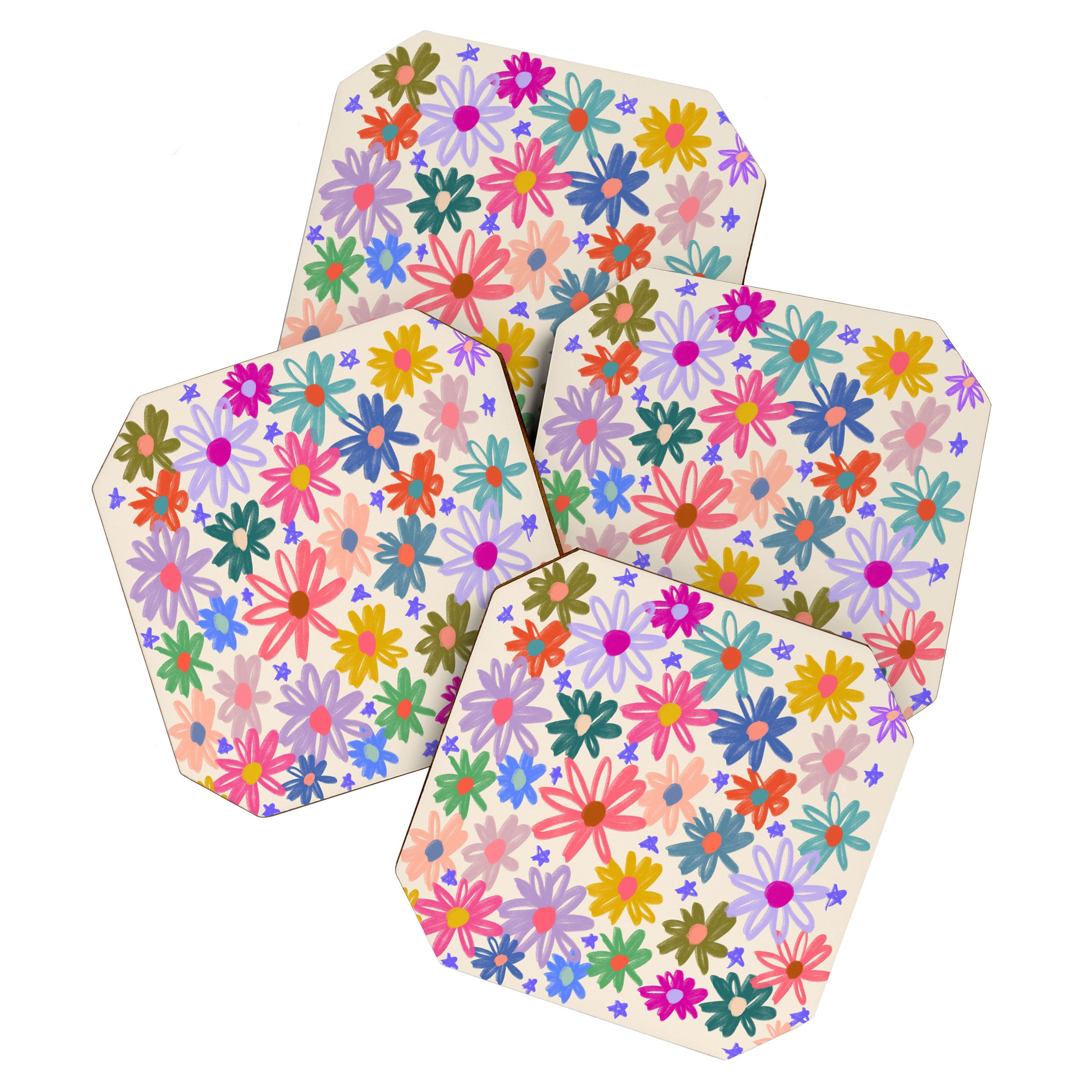 Bright Flowers and Stars Coaster Gallery Image 1