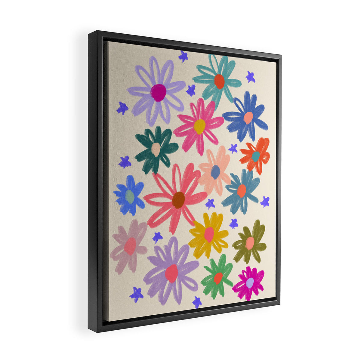 Bright Flowers and Stars Framed Canvas Print Gallery Image 2