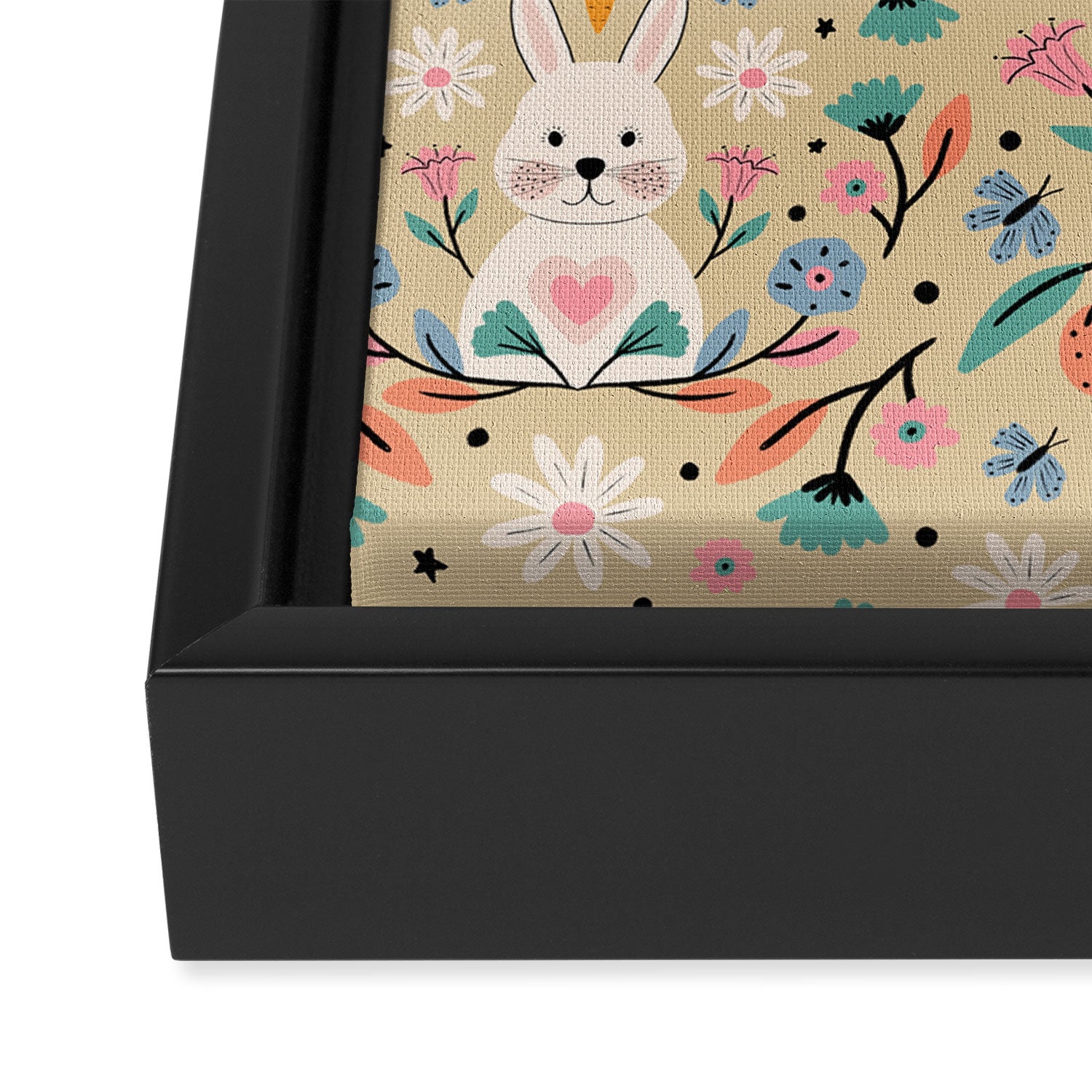 Bunny in the garden - cream pattern  Framed Canvas Print Gallery Image 3