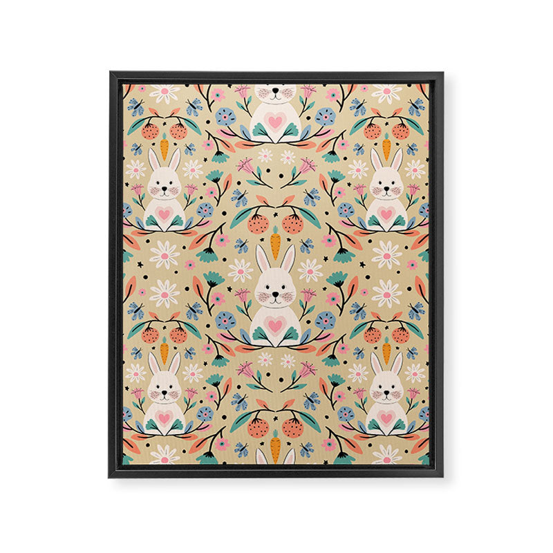 Bunny in the garden - cream pattern  Framed Canvas Print Gallery Image 8