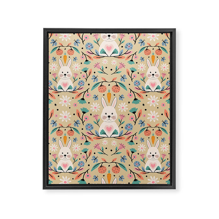 Bunny in the garden - cream pattern  Framed Canvas Print Gallery Image 1