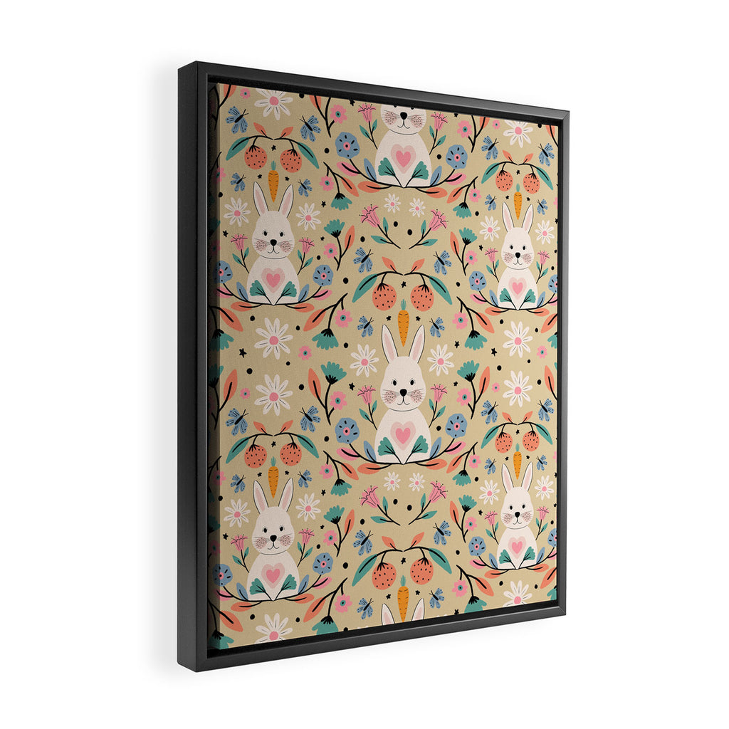Bunny in the garden - cream pattern  Framed Canvas Print Gallery Image 2
