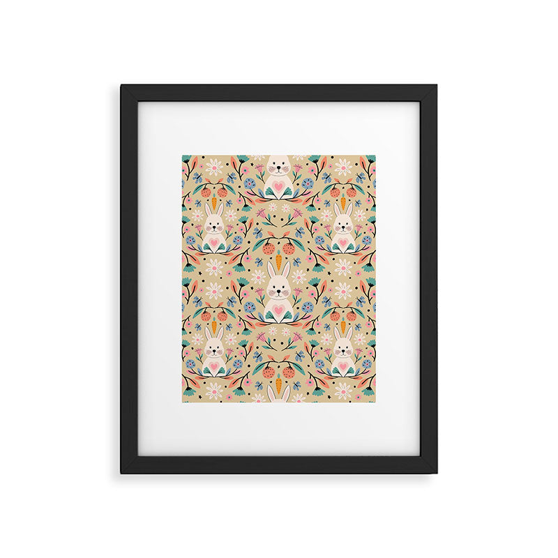 Bunny in the garden - cream pattern  Framed Art Print Gallery Image 6