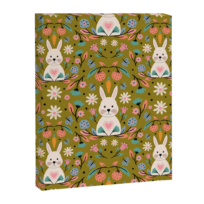 Bunny In The Garden - Ocre pattern  Canvas Print Gallery Image 1