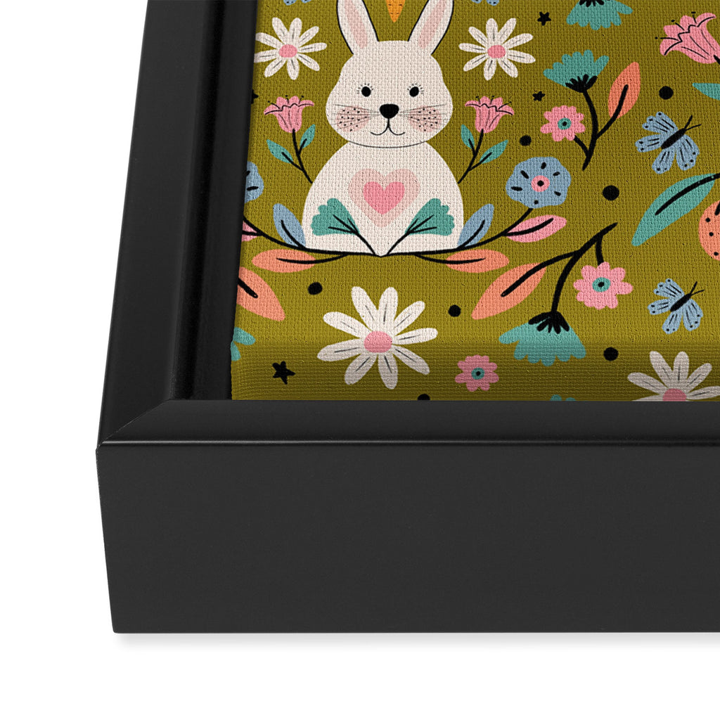 Bunny In The Garden - Ocre pattern  Framed Canvas Print Gallery Image 3
