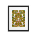Bunny In The Garden - Ocre pattern  Framed Art Print Gallery Image 4