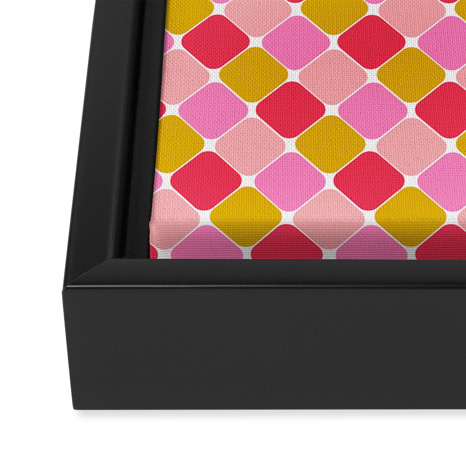 Checkered Geometric Shapes - Pink, Red, Yellow Framed Canvas Print Gallery Image 3