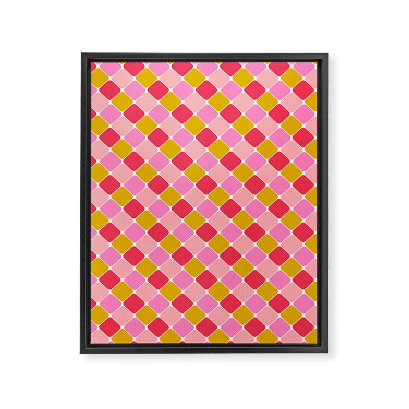 Checkered Geometric Shapes - Pink, Red, Yellow Framed Canvas Print Gallery Image 8