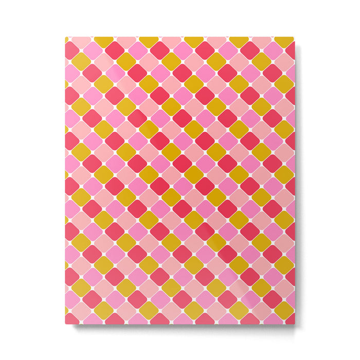 Checkered Geometric Shapes - Pink, Red, Yellow Metal Print Gallery Image 1