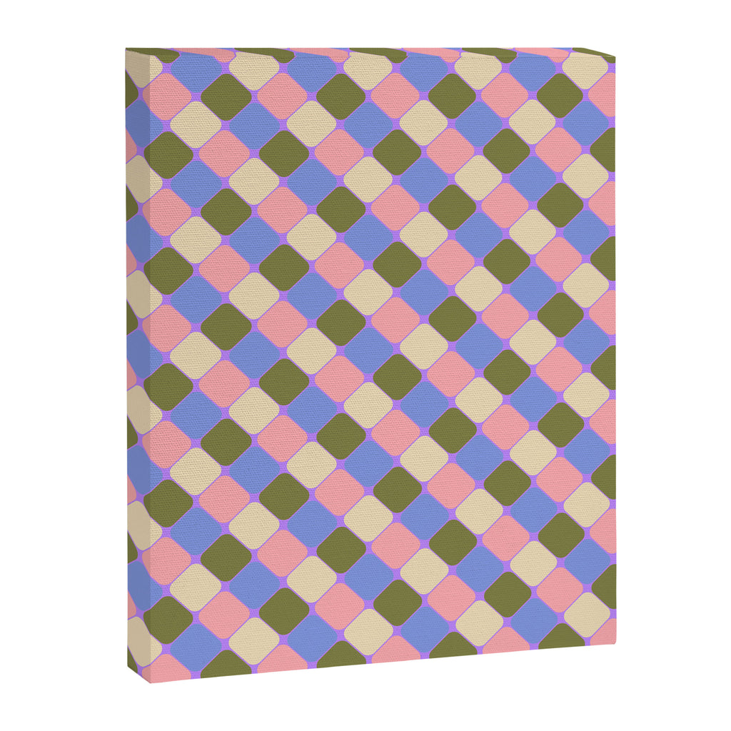 Checkered Geometric Shapes - Very Peri, Blue, Olive, Pink and Cream  Canvas Print Gallery Image 8