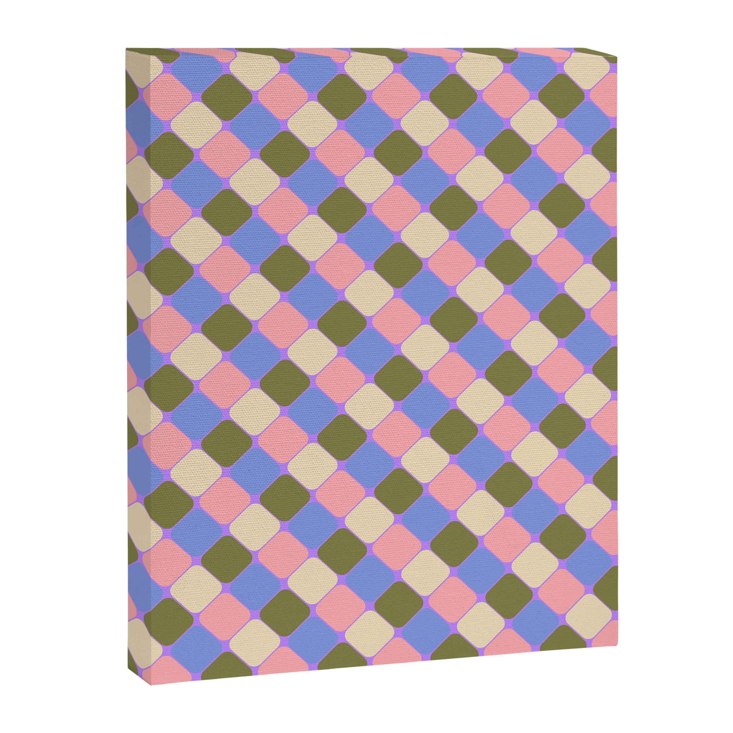 Checkered Geometric Shapes - Very Peri, Blue, Olive, Pink and Cream  Canvas Print Gallery Image 8