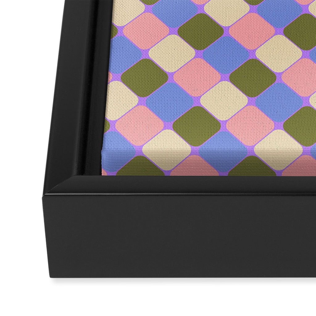 Checkered Geometric Shapes - Very Peri, Blue, Olive, Pink and Cream  Framed Canvas Print Gallery Image 3