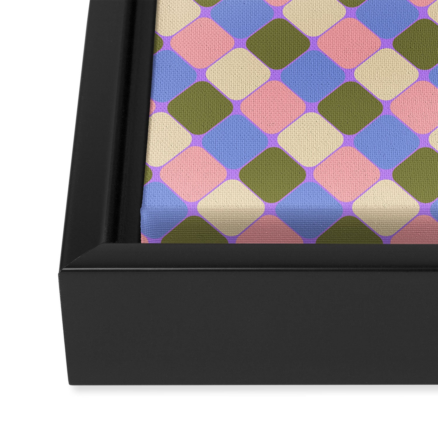 Checkered Geometric Shapes - Very Peri, Blue, Olive, Pink and Cream  Framed Canvas Print Gallery Image 3