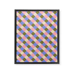 Checkered Geometric Shapes - Very Peri, Blue, Olive, Pink and Cream  Framed Canvas Print Gallery Image 8
