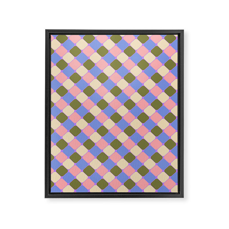 Checkered Geometric Shapes - Very Peri, Blue, Olive, Pink and Cream  Framed Canvas Print Gallery Image 8