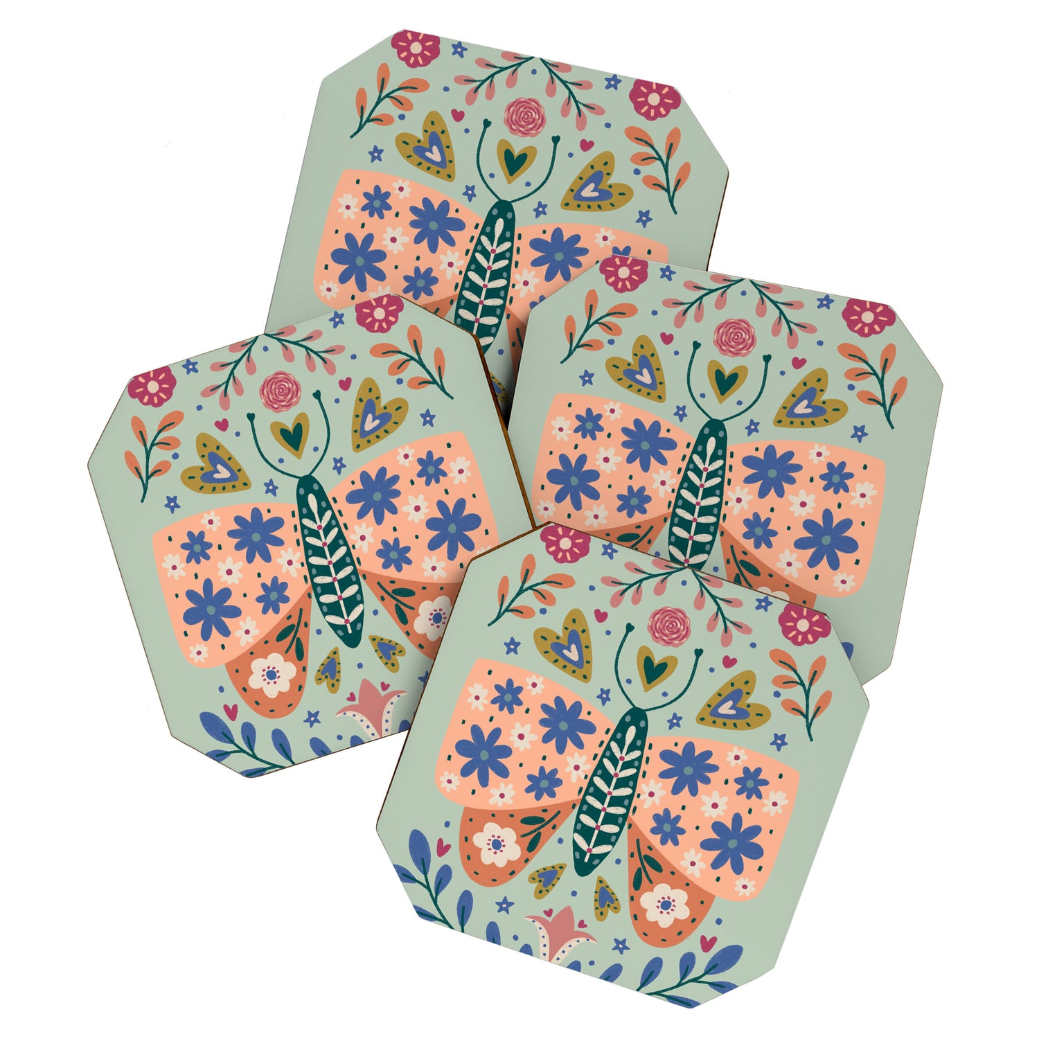 Colorful Folk Butterfly  Coaster Gallery Image 1