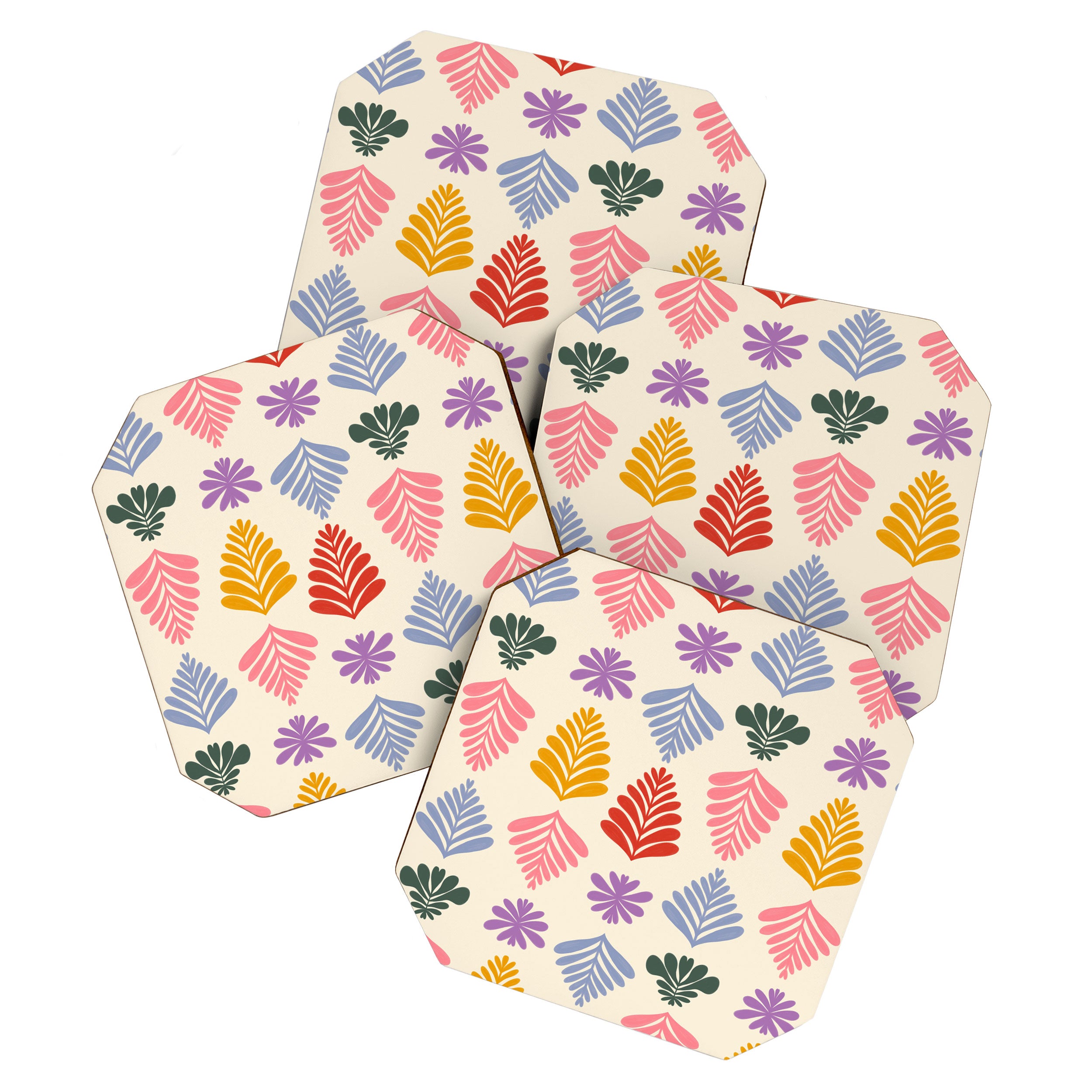 Colorful Folk Leaves Coaster Gallery Image 1