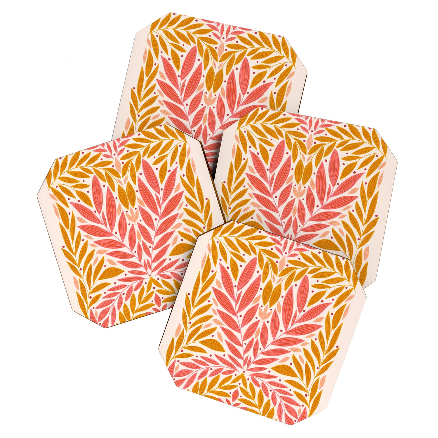Colorful Folk Leaves  Coaster Gallery Image 1
