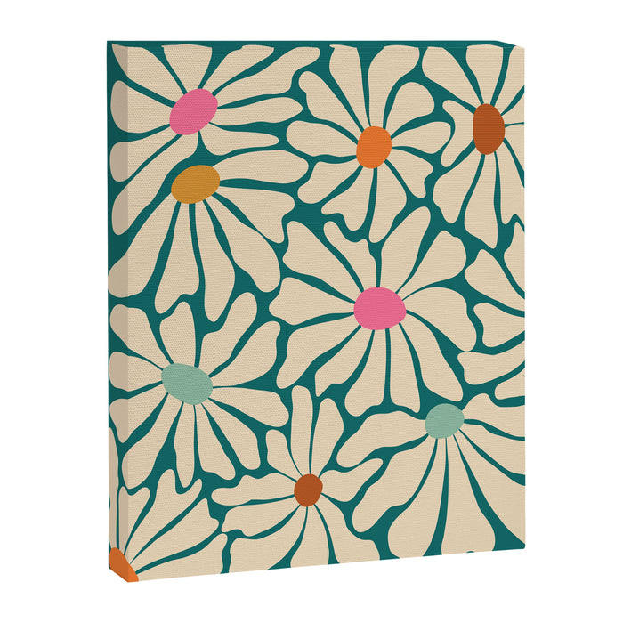 Colors of Joy - Groovy Flowers Green Canvas Print Gallery Image 1