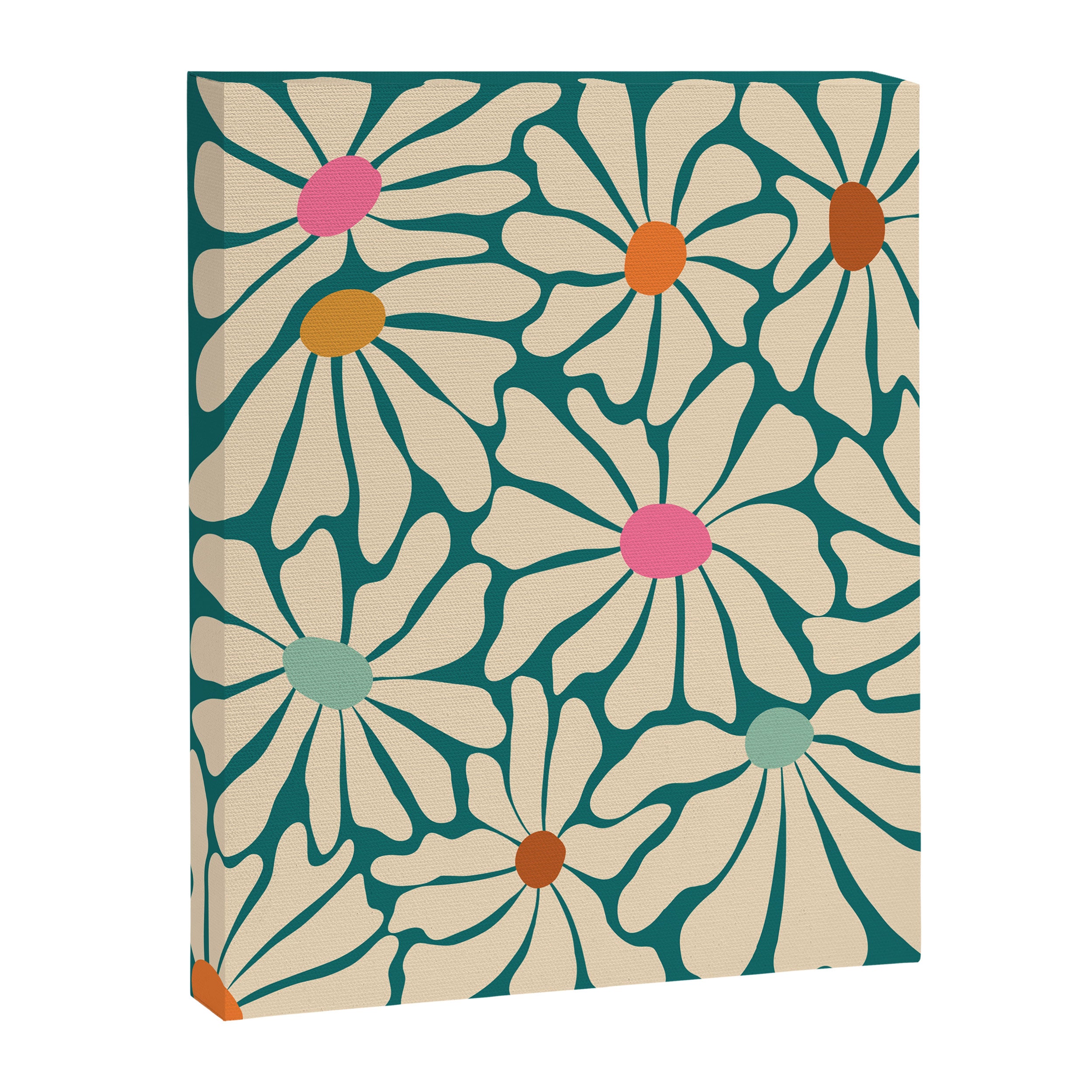 Colors of Joy - Groovy Flowers Green Canvas Print Gallery Image 8