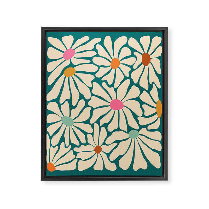 Colors of Joy - Groovy Flowers Green Framed Canvas Print Gallery Image 8