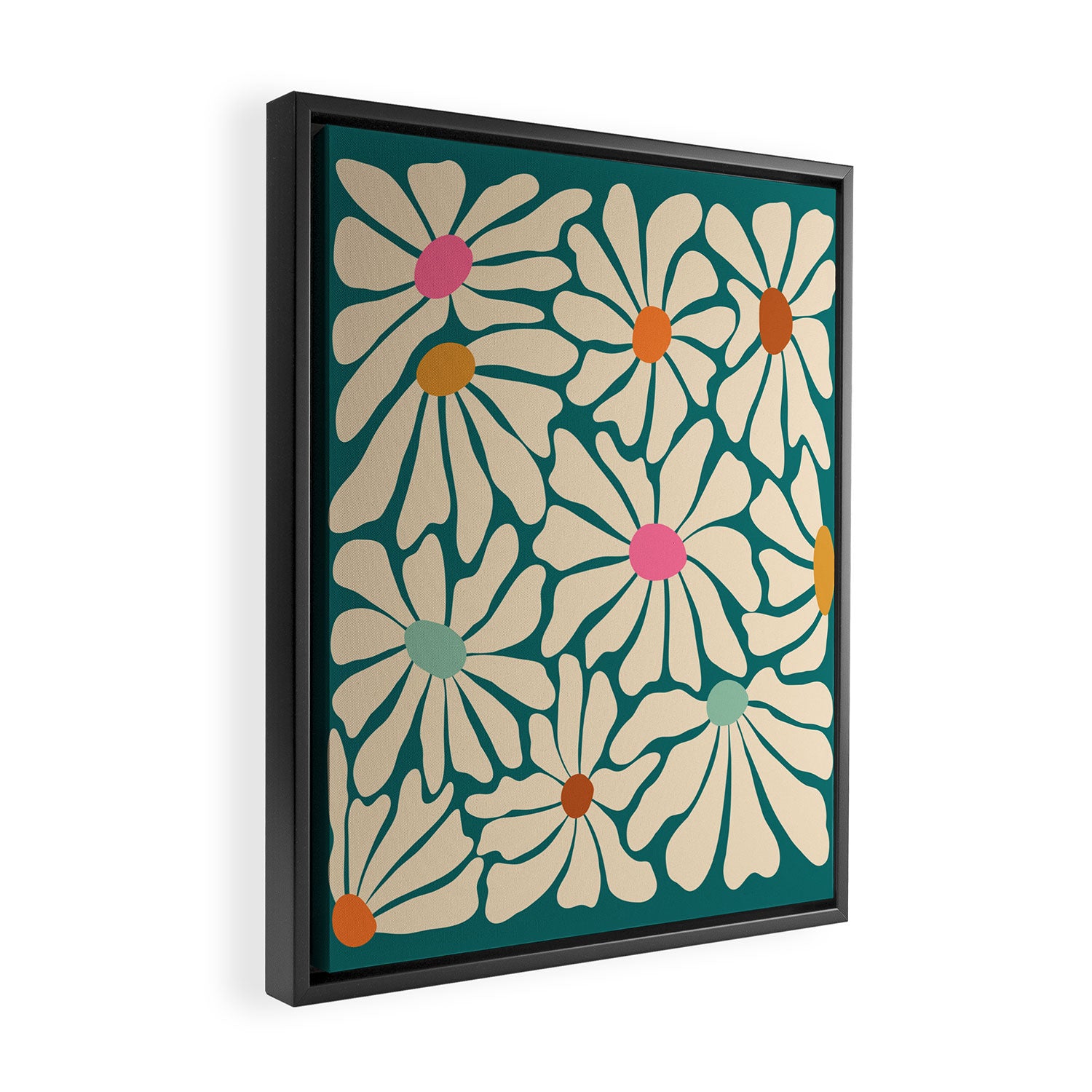 Colors of Joy - Groovy Flowers Green Framed Canvas Print Gallery Image 2