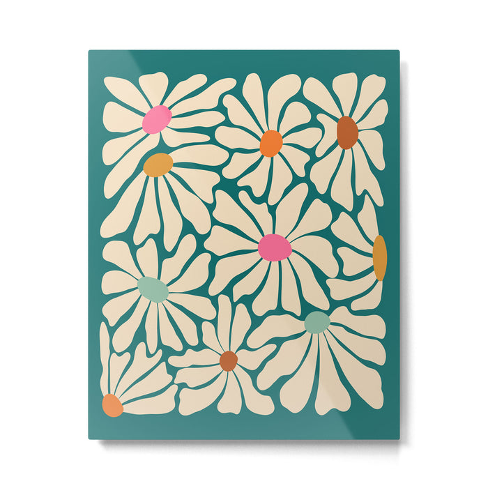 Colors of Joy - Groovy Flowers Green Metal Print Gallery Image 1
