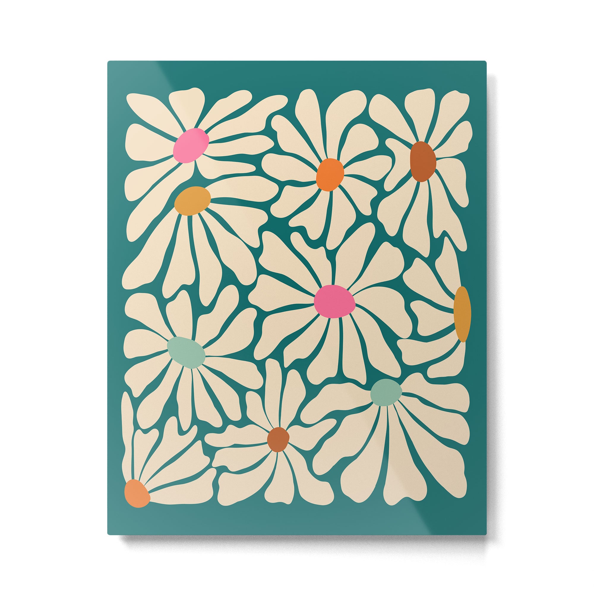 Colors of Joy - Groovy Flowers Green Metal Print Gallery Image 6