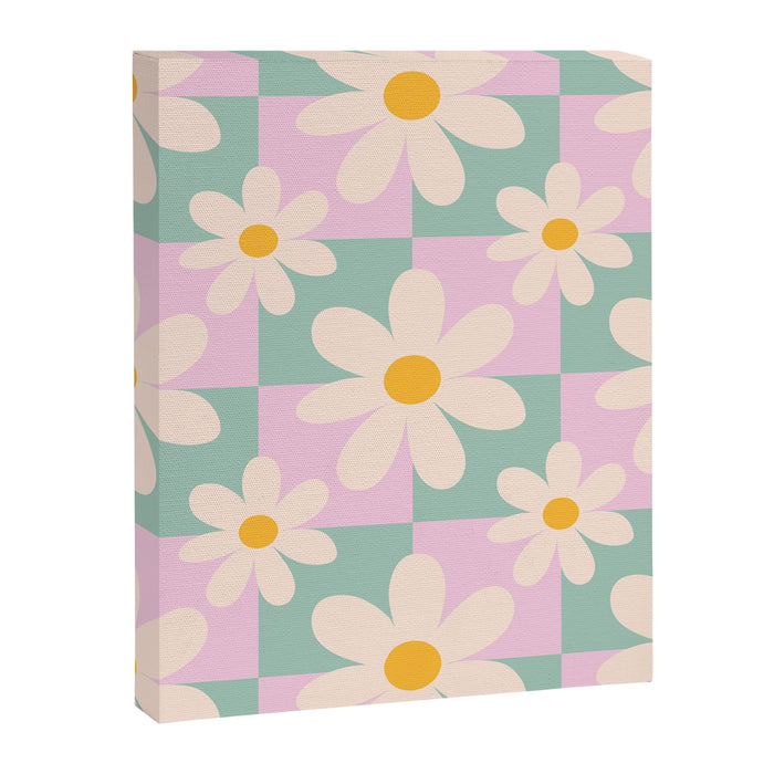 Daisy checkered pattern - Lilac and turquoise  Canvas Print Gallery Image 1