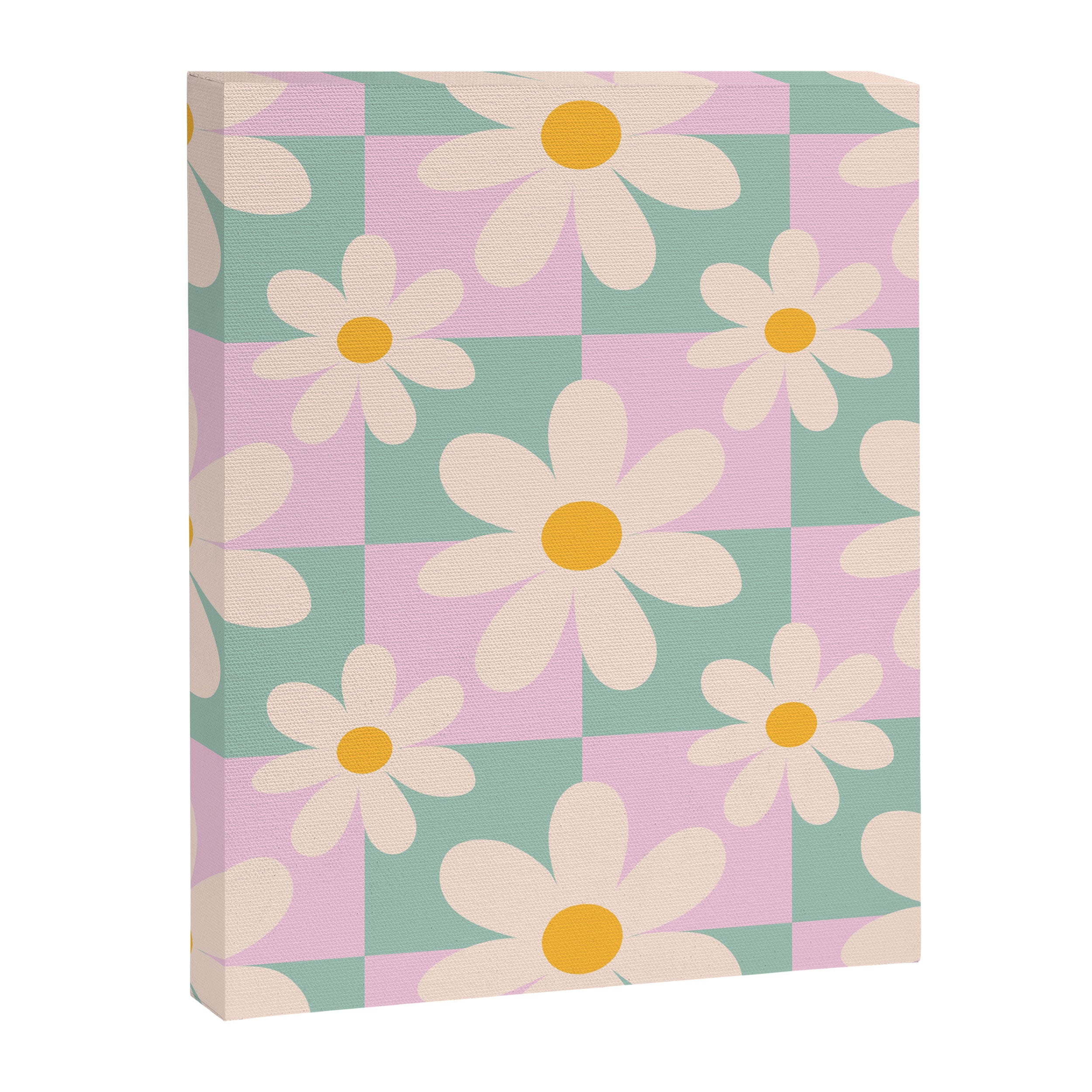Daisy checkered pattern - Lilac and turquoise  Canvas Print Gallery Image 8